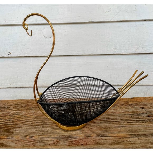 Vintage MCM Black Metal Mesh Swan Shaped  Basket Decor - Picture 9 of 11